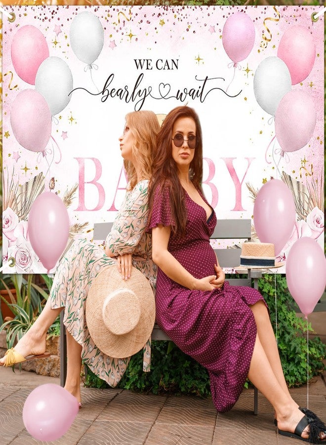 خلفية حفل استقبال مولودة جديدة من Lecheme Pink Bear، مقاس 6 × 3.6 قدم، لافتة "لا نكاد ننتظر" لتزيين حفل استقبال مولودة جديدة، ودعائم كشك التصوير. - Image 5